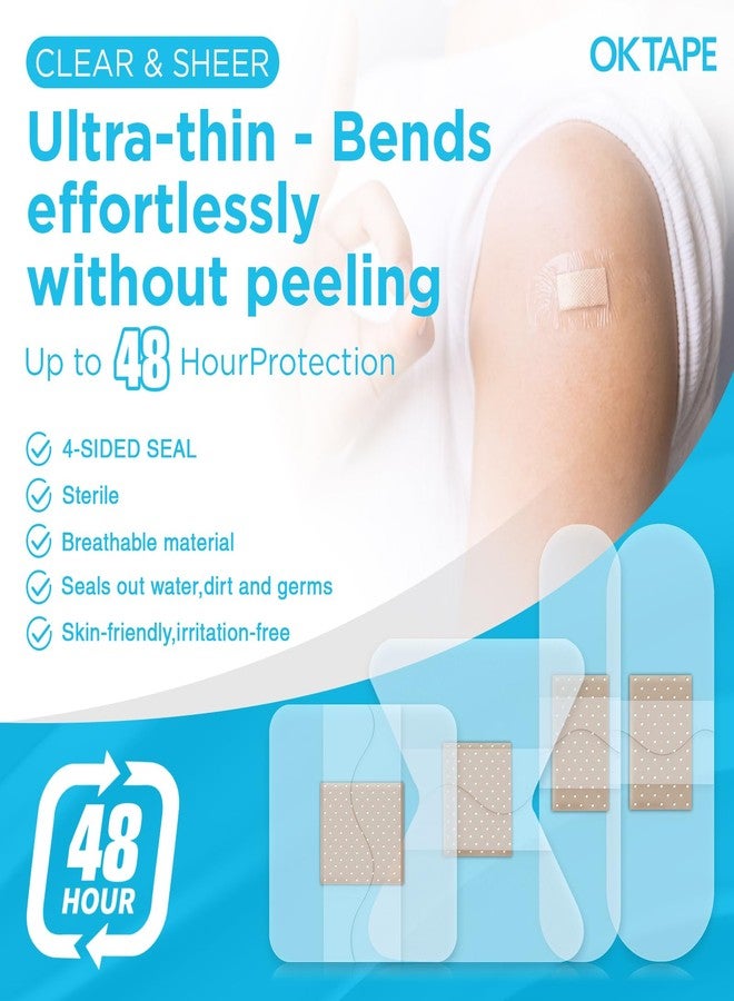 OK TAPE Waterproof Clear Adhesive Bandages, Bulk 160 ct Sheer Assorted Sizes with Individually Wraps for First-Aid Wound Care, Variety Bandage Pack for Minor Cuts & Scrapes - Stays Put in The Shower - Image 5